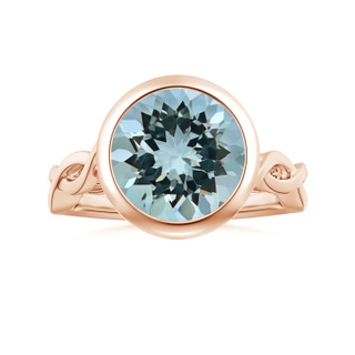 11.09x11.02x6.77mm AAA Bezel-Set GIA Certified Solitaire Round Aquamarine Twisted Shank Ring in 10K Rose Gold