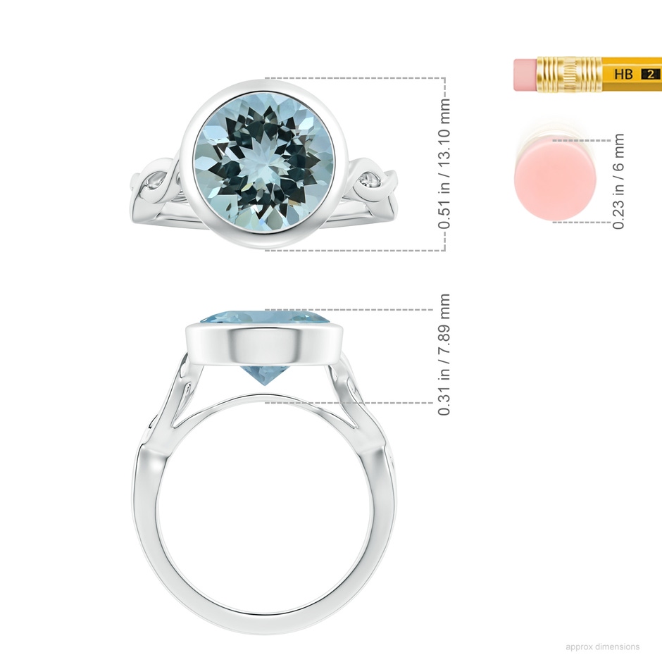11.09x11.02x6.77mm AAA Bezel-Set GIA Certified Solitaire Round Aquamarine Twisted Shank Ring in 18K White Gold ruler