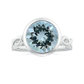 11.09x11.02x6.77mm AAA Bezel-Set GIA Certified Solitaire Round Aquamarine Twisted Shank Ring in P950 Platinum