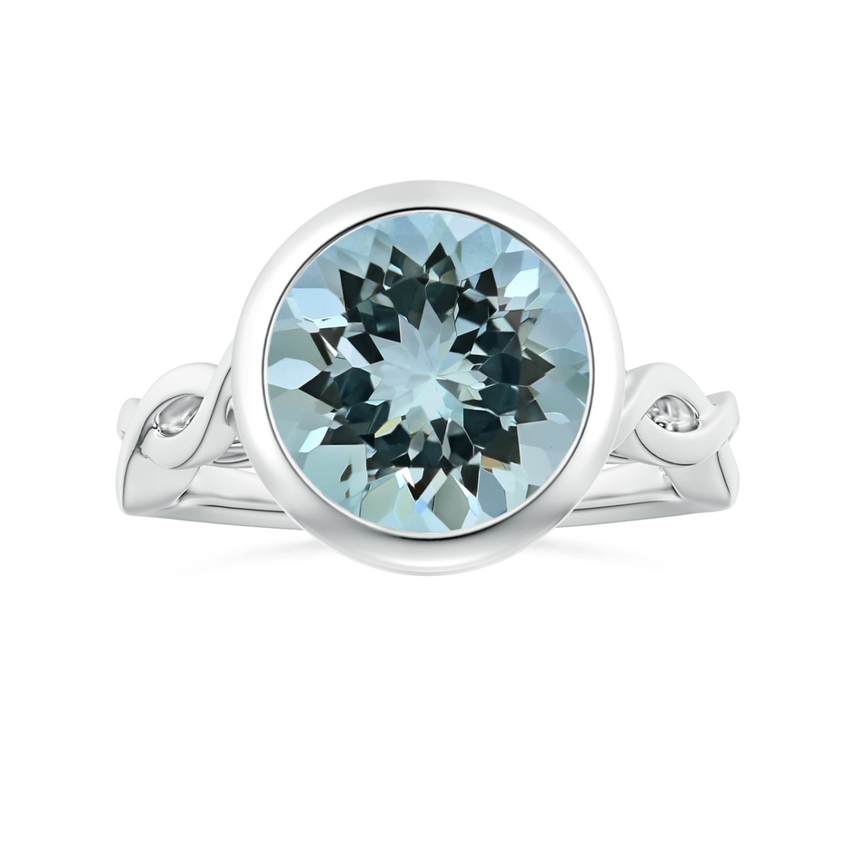 11.09x11.02x6.77mm AAA Bezel-Set GIA Certified Solitaire Round Aquamarine Twisted Shank Ring in White Gold 