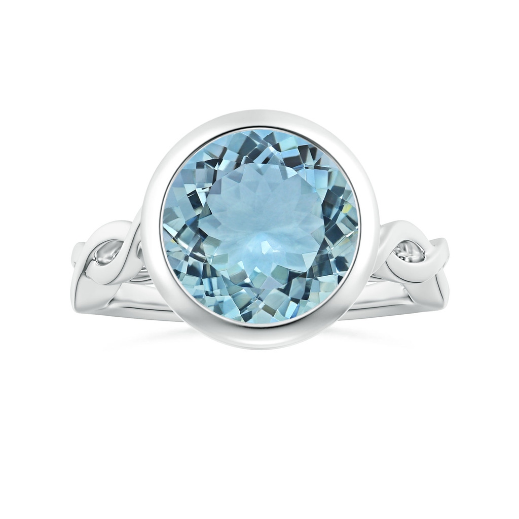 11.12x11.07x6.80mm AAA Bezel-Set GIA Certified Solitaire Round Aquamarine Twisted Shank Ring in P950 Platinum 