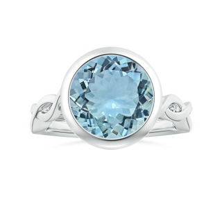 11.12x11.07x6.80mm AAA Bezel-Set GIA Certified Solitaire Round Aquamarine Twisted Shank Ring in White Gold