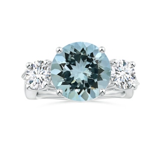 11.09x11.02x6.77mm AAA Nature Inspired GIA Certified Aquamarine Three Stone Ring with Diamonds in P950 Platinum