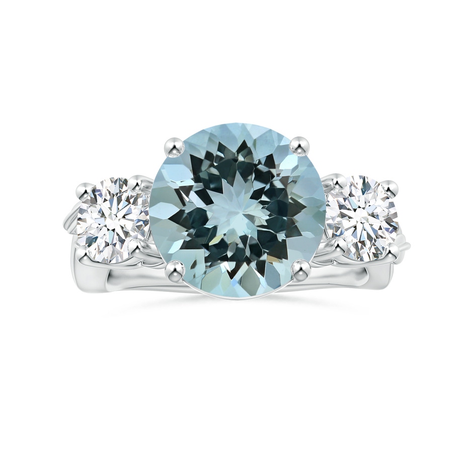 11.09x11.02x6.77mm AAA Nature Inspired GIA Certified Aquamarine Three Stone Ring with Diamonds in White Gold 