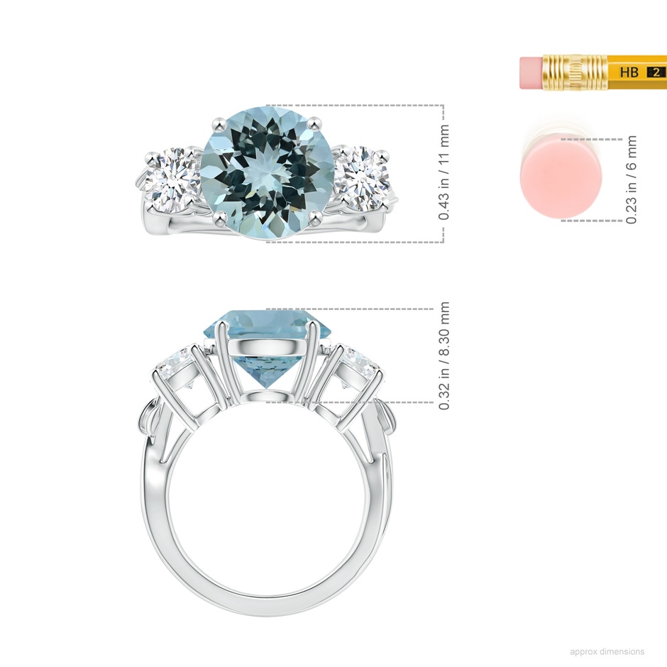 11.09x11.02x6.77mm AAA Nature Inspired GIA Certified Aquamarine Three Stone Ring with Diamonds in White Gold ruler