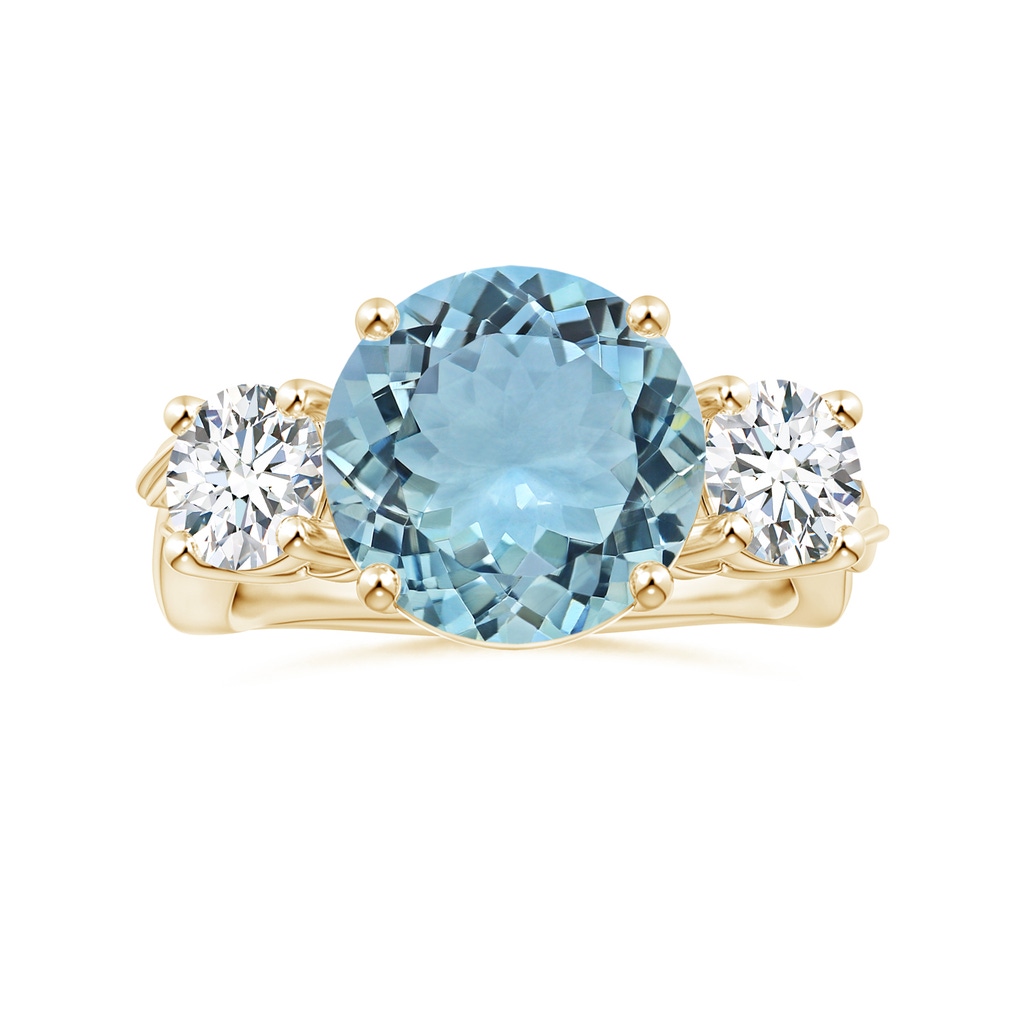 11.12x11.07x6.80mm AAA Nature Inspired GIA Certified Aquamarine Three Stone Ring with Diamonds in 10K Yellow Gold