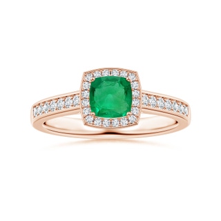 6.22x6.22x3.38mm AAAA GIA Certified Cushion Emerald Halo Ring with Diamonds in 10K Rose Gold