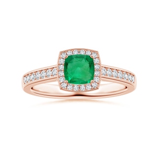 6.22x6.22x3.38mm AAAA GIA Certified Cushion Emerald Halo Ring with Diamonds in 18K Rose Gold