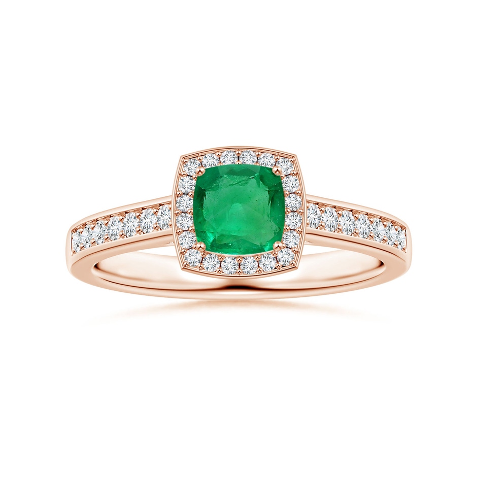 6.22x6.22x3.38mm AAAA GIA Certified Cushion Emerald Halo Ring with Diamonds in 9K Rose Gold 