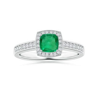 6.22x6.22x3.38mm AAAA GIA Certified Cushion Emerald Halo Ring with Diamonds in P950 Platinum