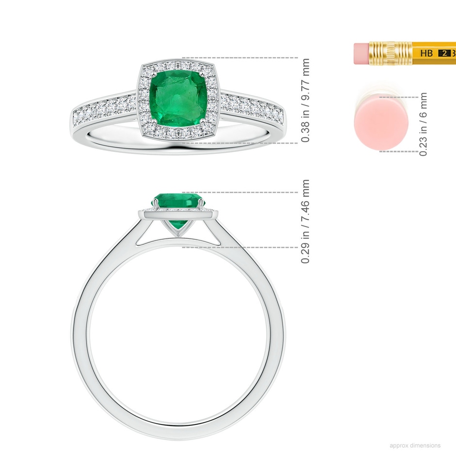 6.22x6.22x3.38mm AAAA GIA Certified Cushion Emerald Halo Ring with Diamonds in White Gold ruler