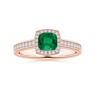 7.09x5.95x4.18mm AAAA Cushion Emerald Halo Ring with Diamonds in 18K Rose Gold