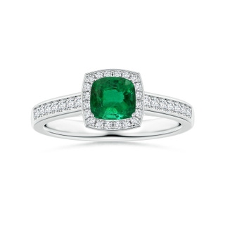 7.09x5.95x4.18mm AAAA Cushion Emerald Halo Ring with Diamonds in P950 Platinum