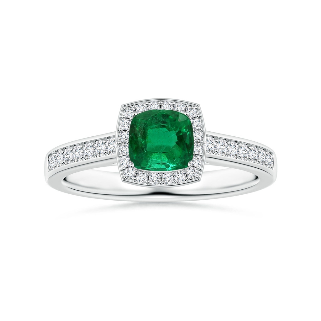 7.09x5.95x4.18mm AAAA Cushion Emerald Halo Ring with Diamonds in White Gold