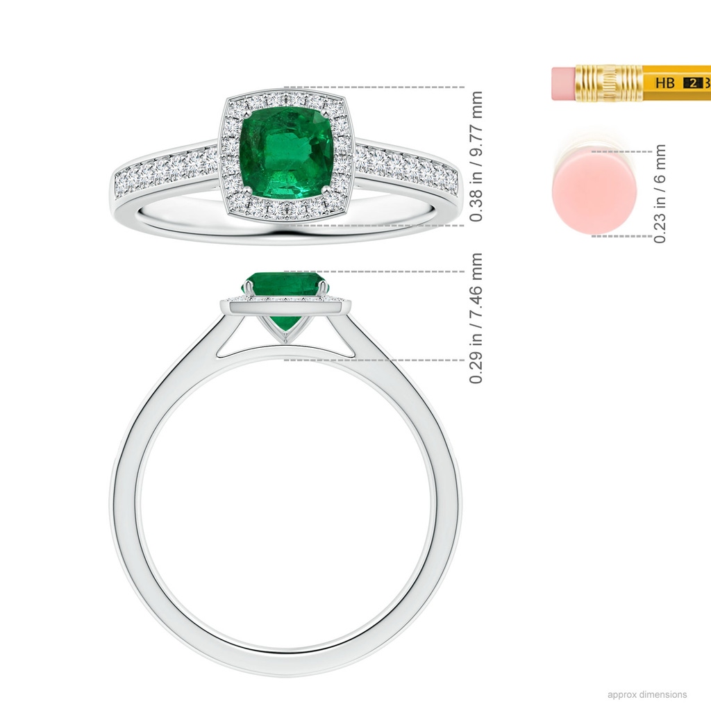 7.09x5.95x4.18mm AAAA Cushion Emerald Halo Ring with Diamonds in White Gold ruler