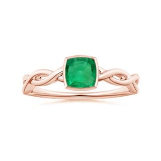 6.22x6.22x3.38mm AAAA GIA Certified Bezel-Set Solitaire Cushion Emerald Twisted Shank Ring in 18K Rose Gold