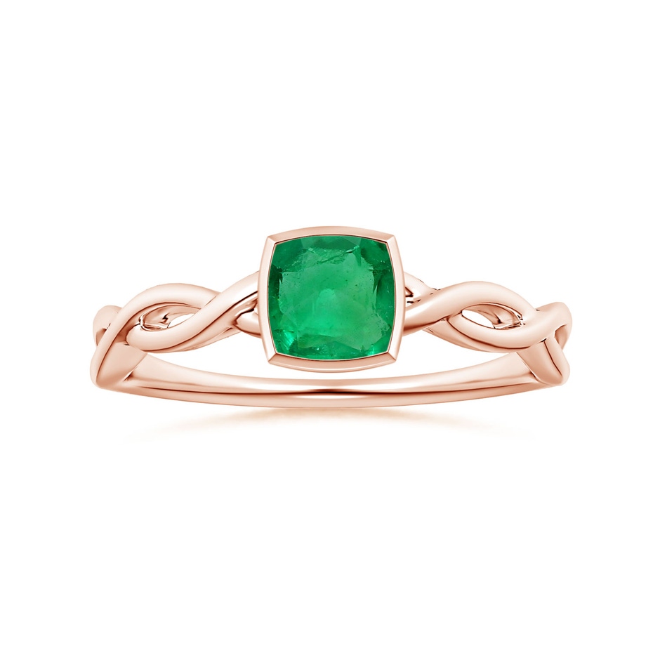 6.22x6.22x3.38mm AAAA GIA Certified Bezel-Set Solitaire Cushion Emerald Twisted Shank Ring in 18K Rose Gold 
