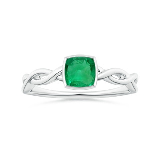 6.22x6.22x3.38mm AAAA GIA Certified Bezel-Set Solitaire Cushion Emerald Twisted Shank Ring in P950 Platinum