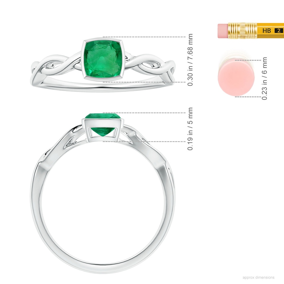 6.22x6.22x3.38mm AAAA GIA Certified Bezel-Set Solitaire Cushion Emerald Twisted Shank Ring in P950 Platinum ruler
