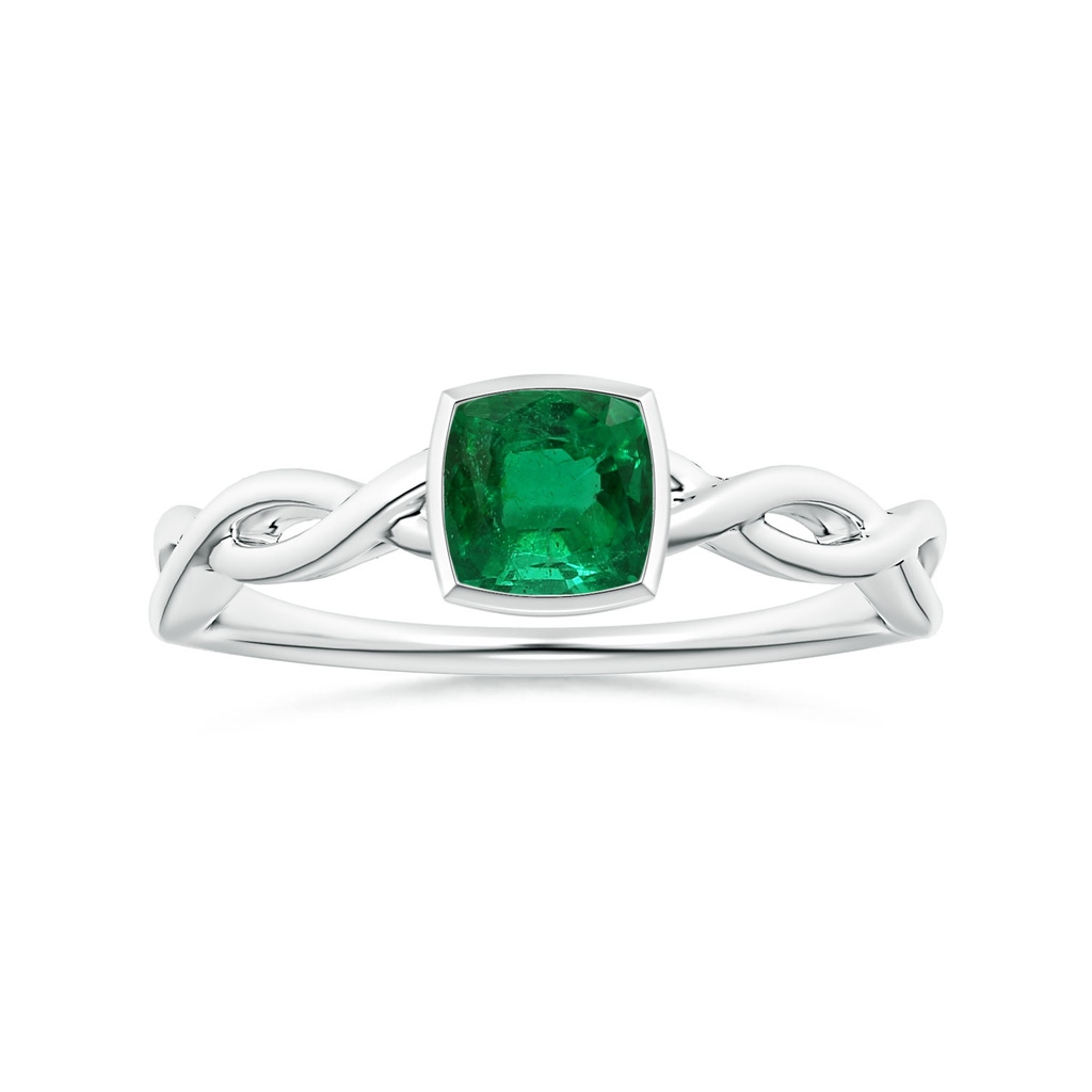 7.09x5.95x4.18mm AAAA Bezel-Set Solitaire Cushion Emerald Twisted Shank Ring in P950 Platinum
