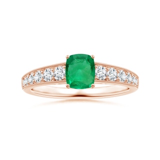 6.22x6.22x3.38mm AAAA GIA Certified Prong-Set Cushion Emerald Ring with Diamonds & Milgrain in 10K Rose Gold