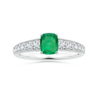 6.22x6.22x3.38mm AAAA GIA Certified Prong-Set Cushion Emerald Ring with Diamonds & Milgrain in P950 Platinum