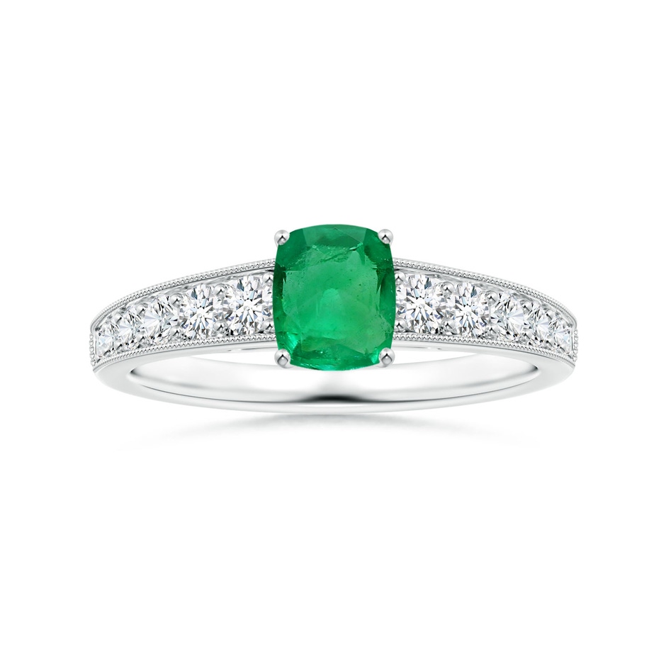 6.22x6.22x3.38mm AAAA GIA Certified Prong-Set Cushion Emerald Ring with Diamonds & Milgrain in P950 Platinum 