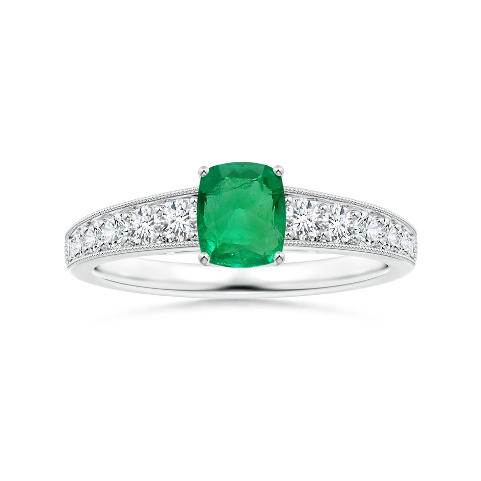 6.22x6.22x3.38mm AAAA GIA Certified Prong-Set Cushion Emerald Ring with Diamonds & Milgrain in White Gold 