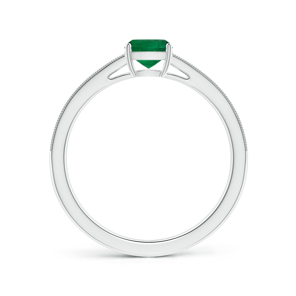 7.09x5.95x4.18mm AAAA Prong-Set Cushion Emerald Ring with Diamonds & Milgrain in White Gold Side 199