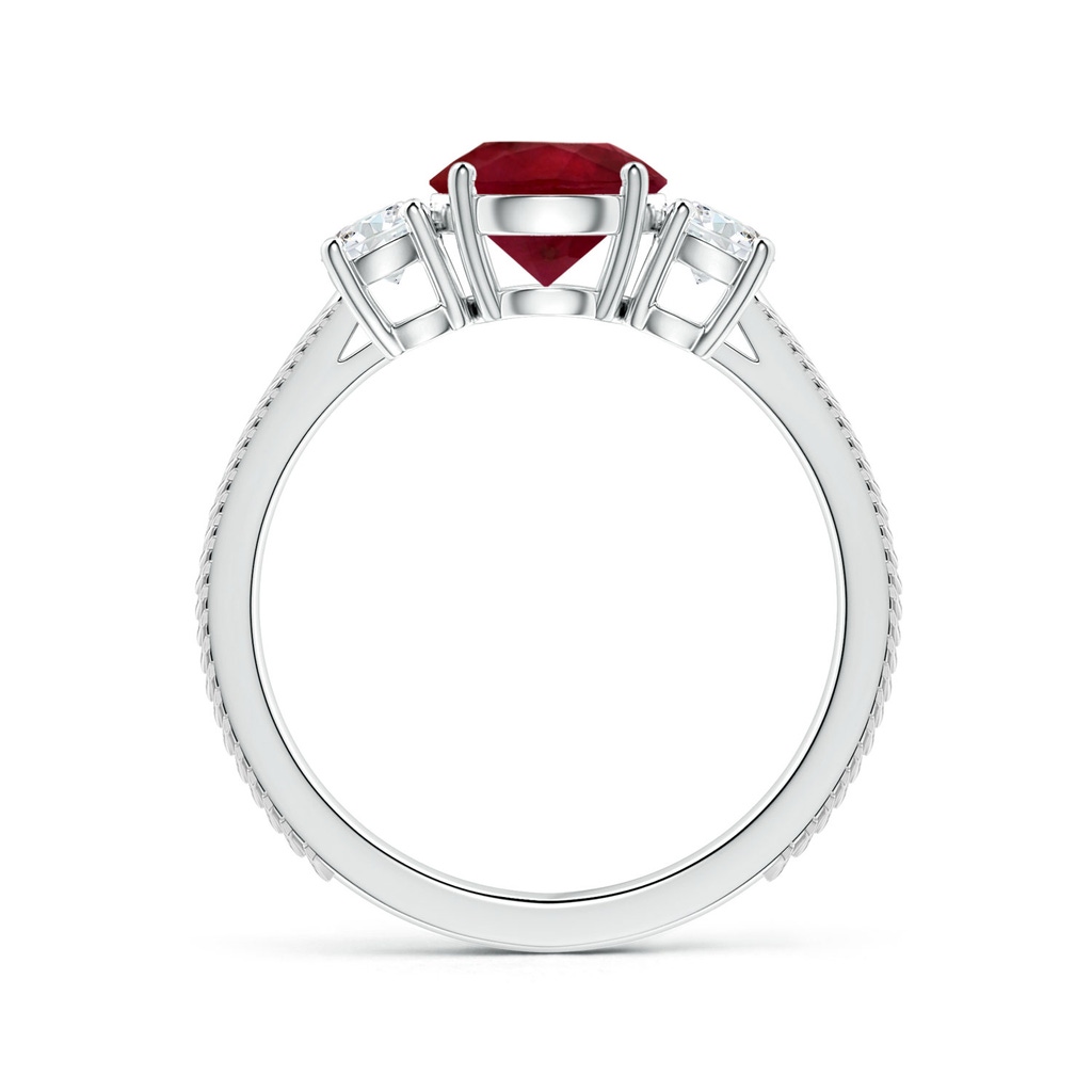 6.93x6.78x3.67mm A Three Stone Round Ruby Reverse Tapered Shank Ring with Feather Motifs in P950 Platinum Side 199