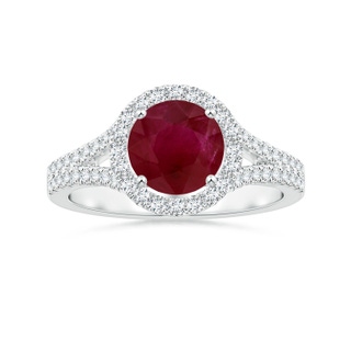 6.93x6.78x3.67mm A Round Ruby Split Shank Ring with Diamond Halo in P950 Platinum