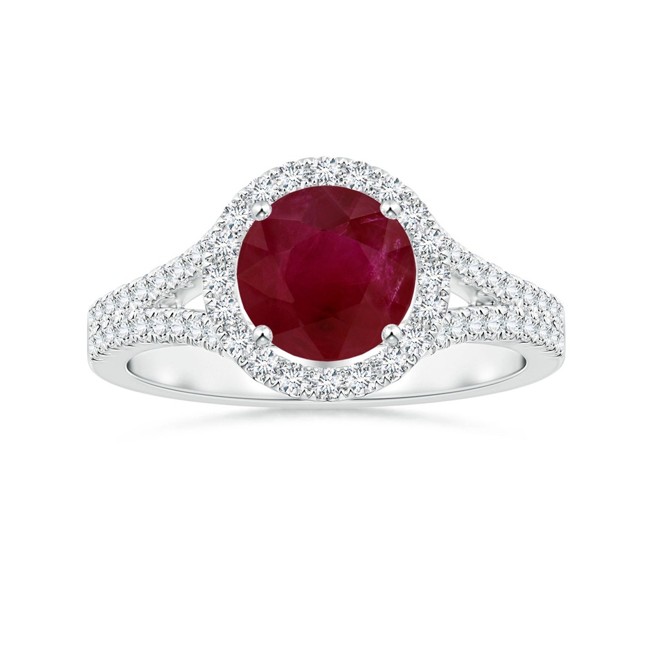 6.93x6.78x3.67mm A Round Ruby Split Shank Ring with Diamond Halo in P950 Platinum 