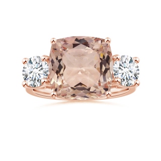 10.99x10.94x7.12mm AAA Cushion Morganite Three Stone Ring with Reverse Tapered Shank in 18K Rose Gold