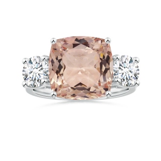 10.99x10.94x7.12mm AAA Cushion Morganite Three Stone Ring with Reverse Tapered Shank in P950 Platinum