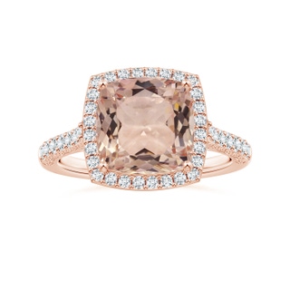 10.99x10.94x7.12mm AAA Cushion Morganite Halo Ring with Scrollwork in 18K Rose Gold