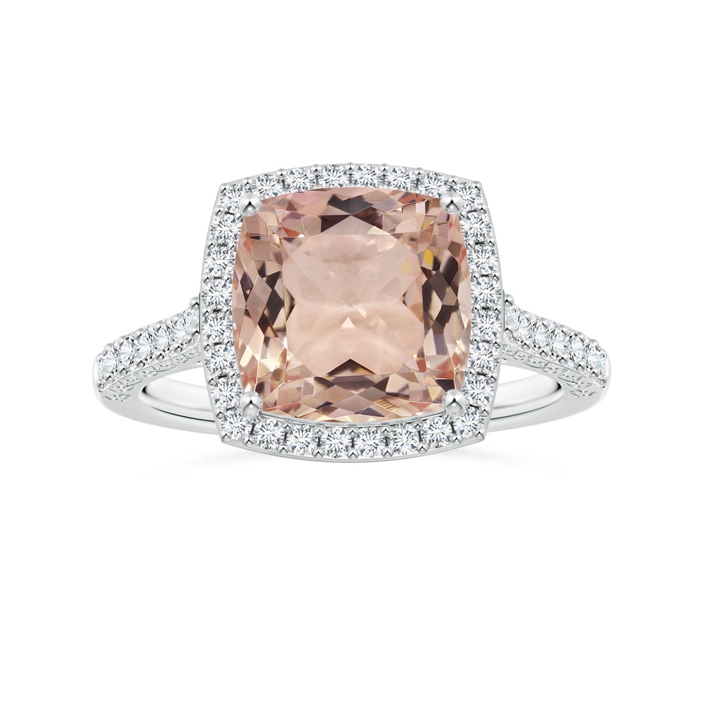 10.99x10.94x7.12mm AAA Cushion Morganite Halo Ring with Scrollwork in P950 Platinum