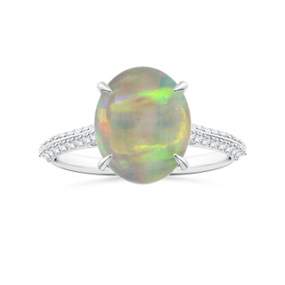 11.02x7.75x3.65mm AAA Claw-Set GIA Certified Oval Opal Knife-Edge Ring with Diamonds in P950 Platinum