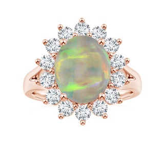 11.02x7.75x3.65mm AAA GIA Certified Princess Diana Inspired Oval Opal Split Shank Ring with Halo in 18K Rose Gold