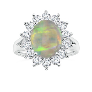 11.02x7.75x3.65mm AAA GIA Certified Princess Diana Inspired Oval Opal Split Shank Ring with Halo in P950 Platinum