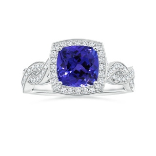 6.89x6.86x4.60mm AAA Twisted Shank GIA Certified Cushion Tanzanite Halo Ring with Milgrain in P950 Platinum