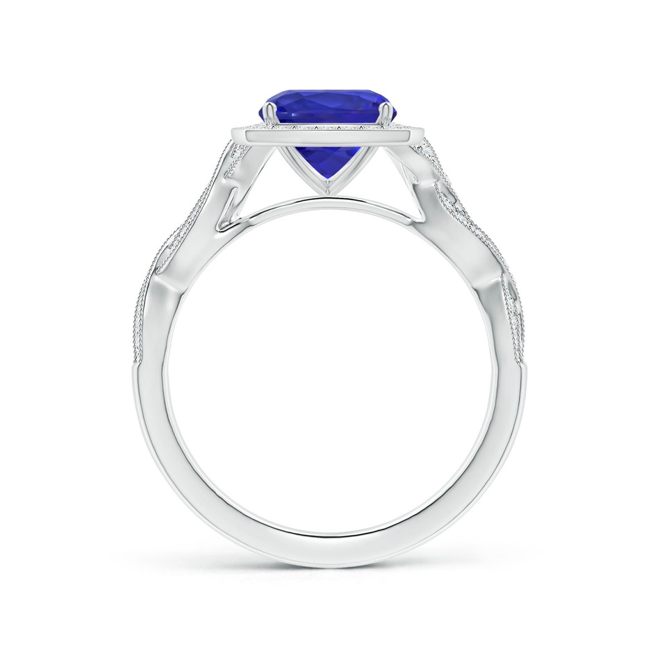 6.89x6.86x4.60mm AAA Twisted Shank GIA Certified Cushion Tanzanite Halo Ring with Milgrain in White Gold Side 199