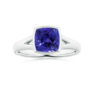 6.89x6.86x4.60mm AAA Bezel-Set GIA Certified Solitaire Cushion Tanzanite Leaf Ring with Split Shank in P950 Platinum