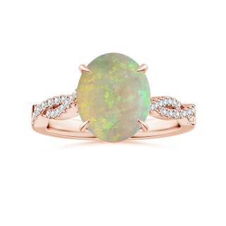 10.66x7.37x3.81mm AAAA Claw-Set GIA Certified Oval Opal Twisted Shank Ring with Diamonds in 18K Rose Gold