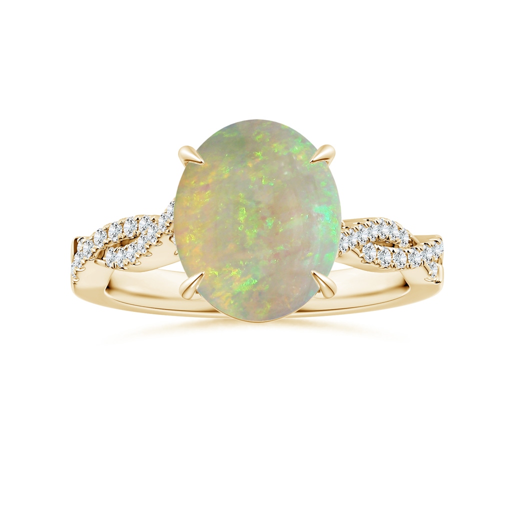 10.66x7.37x3.81mm AAAA Claw-Set GIA Certified Oval Opal Twisted Shank Ring with Diamonds in Yellow Gold