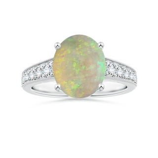 10.66x7.37x3.81mm AAAA Prong-Set GIA Certified Oval Opal Ring with Diamonds & Milgrain in P950 Platinum