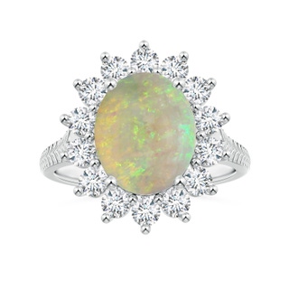 10.66x7.37x3.81mm AAAA GIA Certified Princess Diana Inspired Oval Opal Halo Ring with Feather Motifs in P950 Platinum