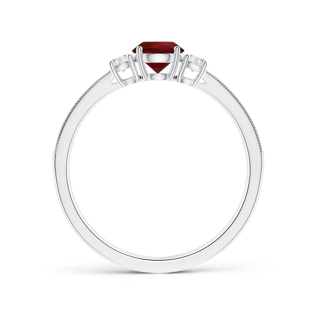 5.78-5.85x3.09mm AA Three Stone GIA Certified Ruby Reverse Tapered Shank Ring with Milgrain  in 18K White Gold Side-1