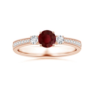 5.84x5.72x2.48mm AA Three Stone GIA Certified Ruby Reverse Tapered Shank Ring with Milgrain in 9K Rose Gold