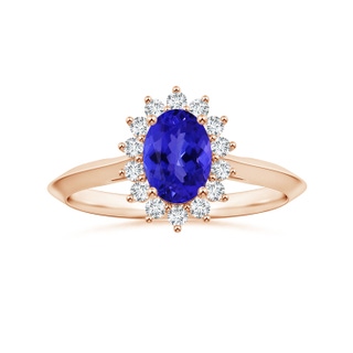8.09x5.97x4.14mm AAA Princess Diana Inspired GIA Certified Oval Tanzanite Knife-Edge Shank Ring with Halo in 10K Rose Gold