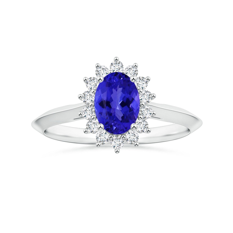 8.09x5.97x4.14mm AAA Princess Diana Inspired GIA Certified Oval Tanzanite Knife-Edge Shank Ring with Halo in P950 Platinum 